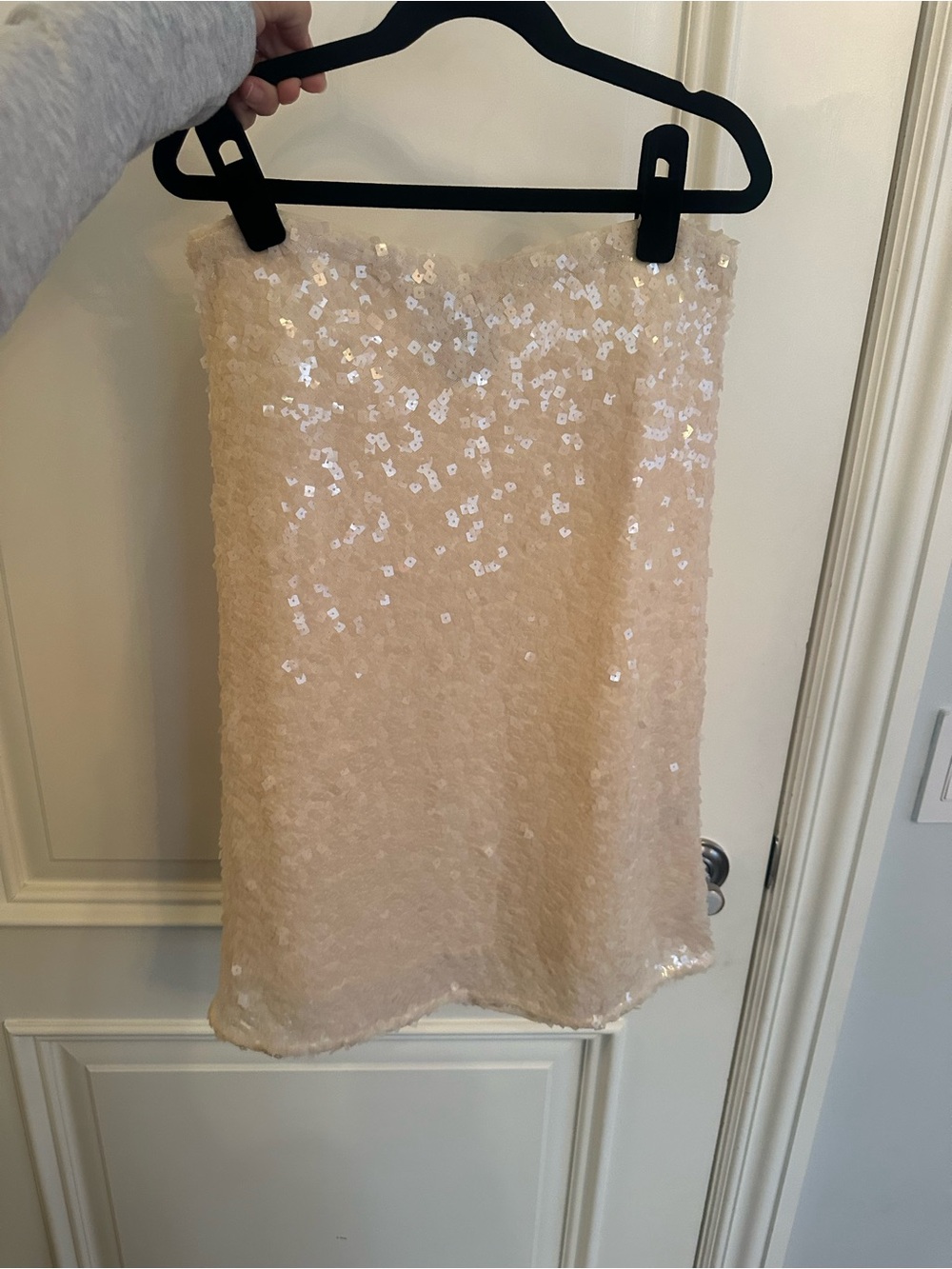 Reformation sequin cream midi skirt